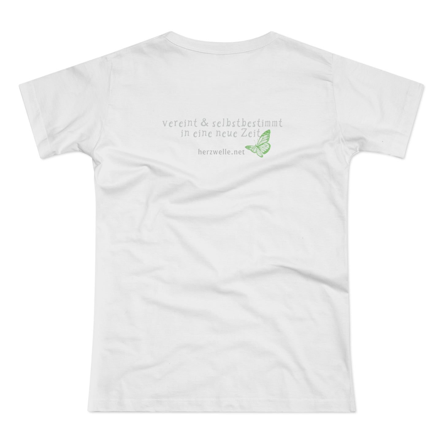 T-Shirt Frauen Single Jersey "Herzwelle - Schmetterling" mit Slogan hinten