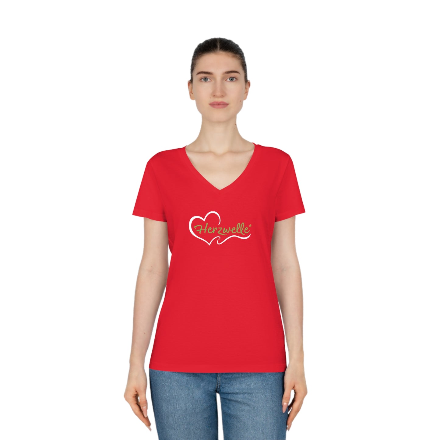 T-Shirt Frauen Evoker V-Neck "Herzwelle - Herzbaum"