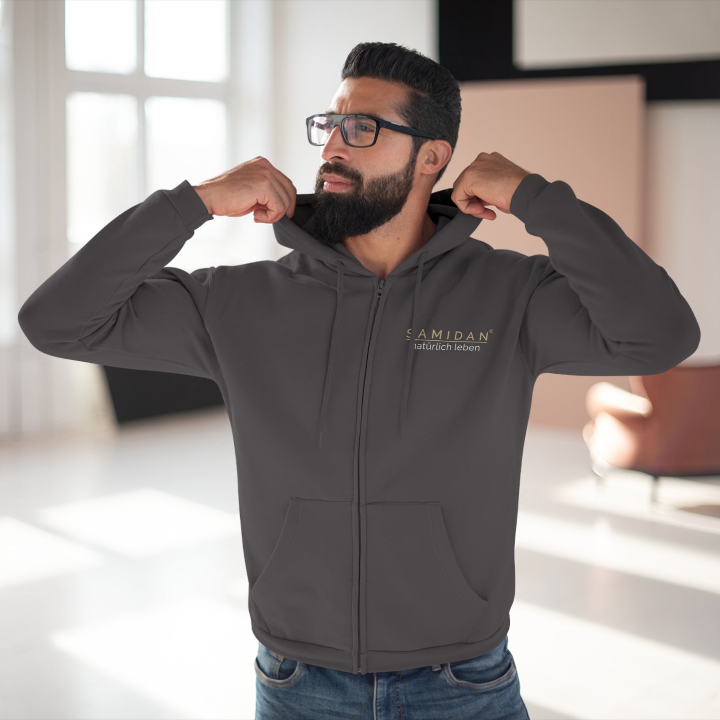Sweatjacke Unisex "SAMIDAN" Logo gold & weiß