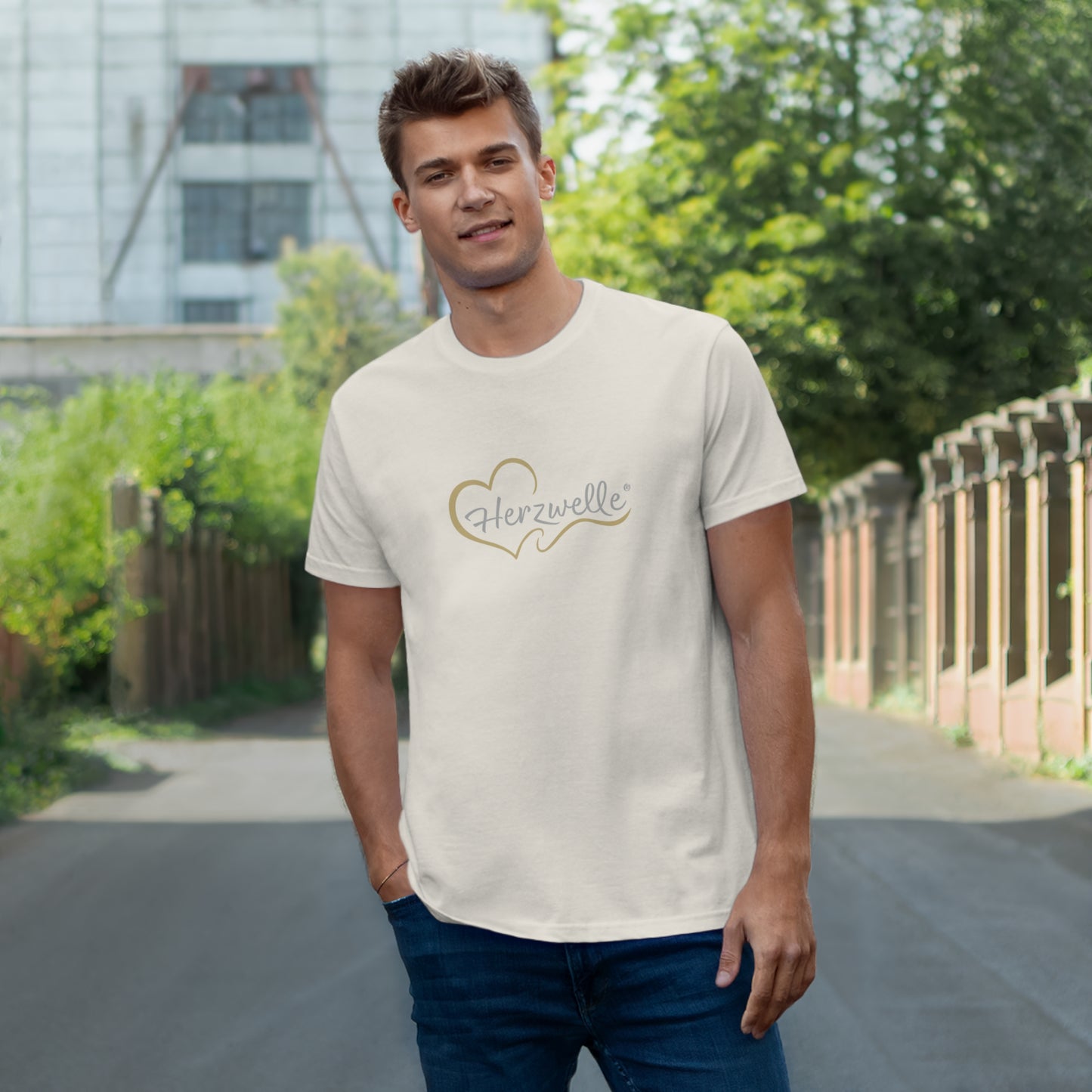 T-Shirt Herren Single Jersey "Herzwelle - Herzbaum" Logo gold & silber