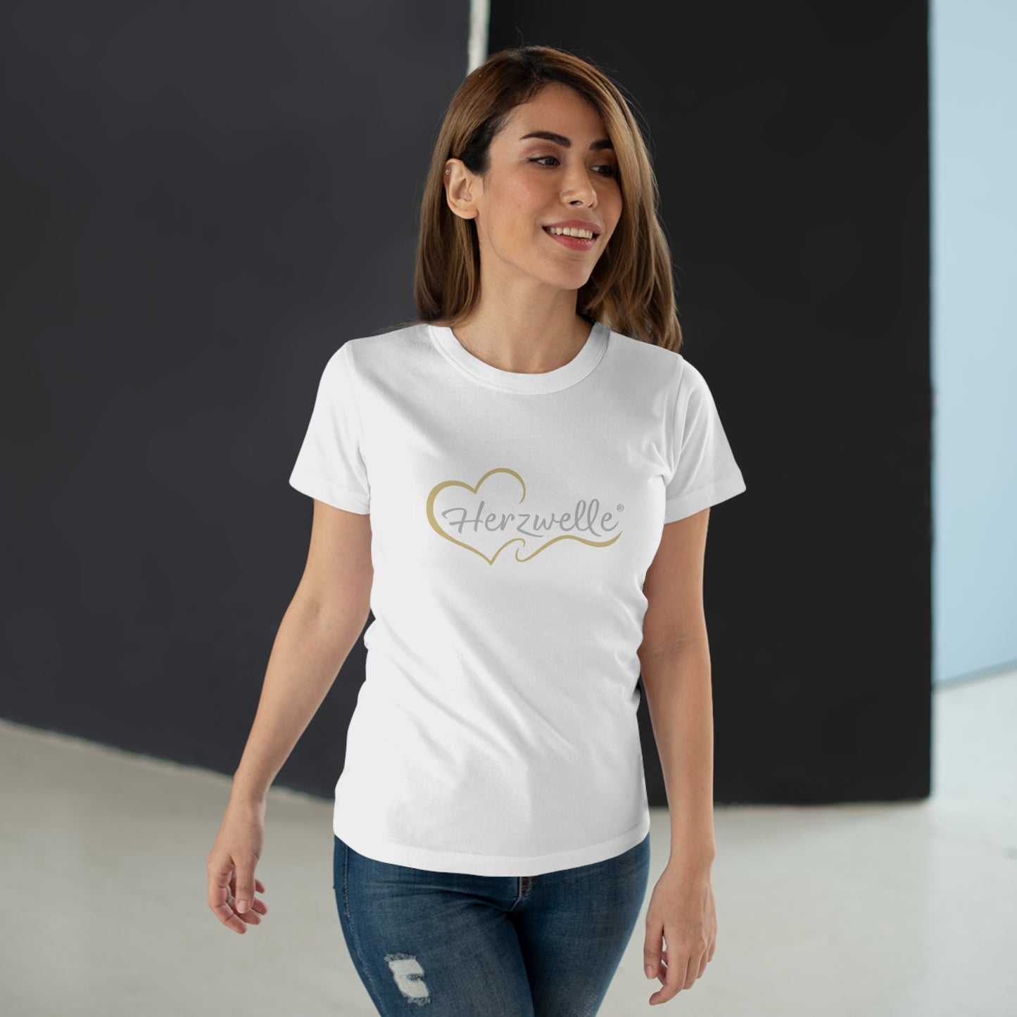 T-Shirt Frauen Single Jersey "Herzwelle - Herzbaum" Logo gold & silber