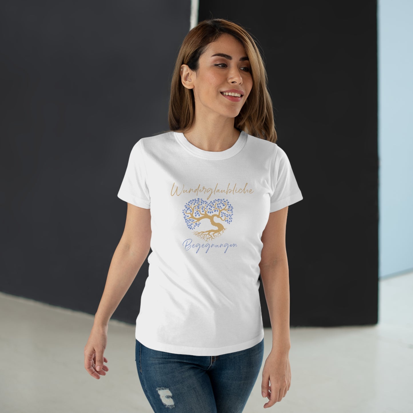 T-Shirt Frauen Single Jersey "Wunderglaubliche Begegnungen" weiß