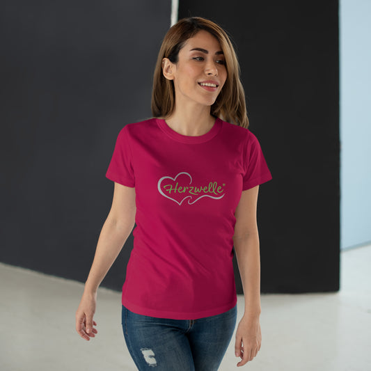 T-Shirt Frauen Single Jersey "Herzwelle - Schmetterling" mit Slogan hinten