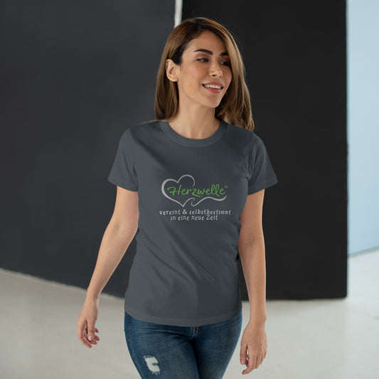 T-Shirt Frauen Single Jersey "Herzwelle - Herzbaum"  mit Slogan vorne