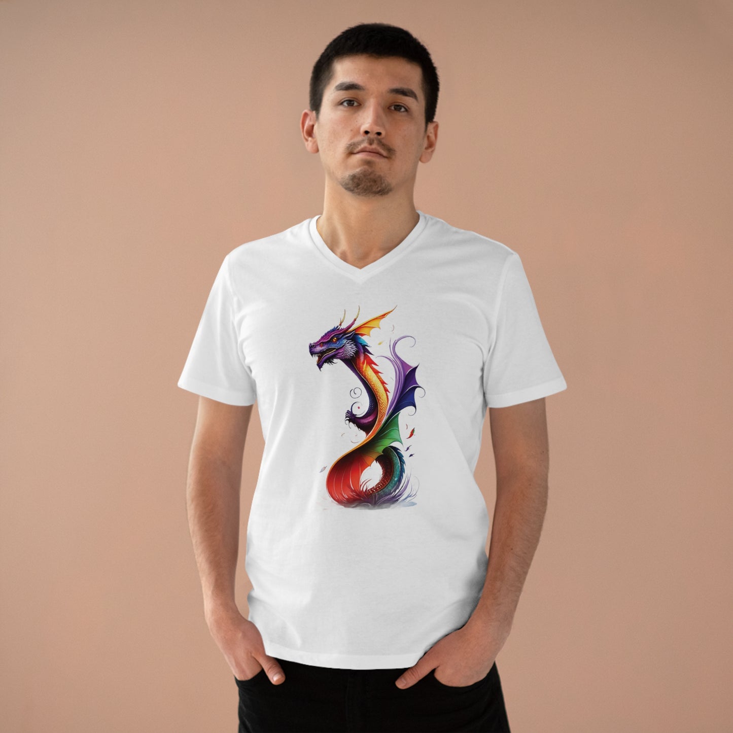 T-Shirt Herren Presenter V-neck "Magischer Drachen bunt"