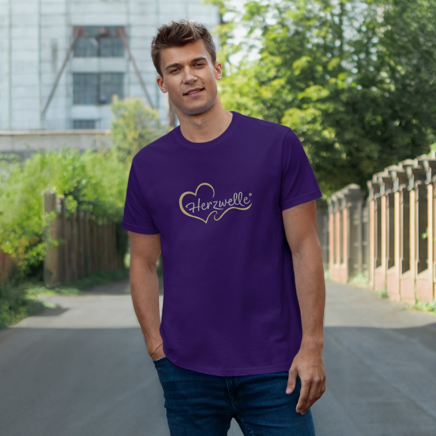 T-Shirt Herren Single Jersey "Herzwelle - Herzbaum" Logo gold & silber